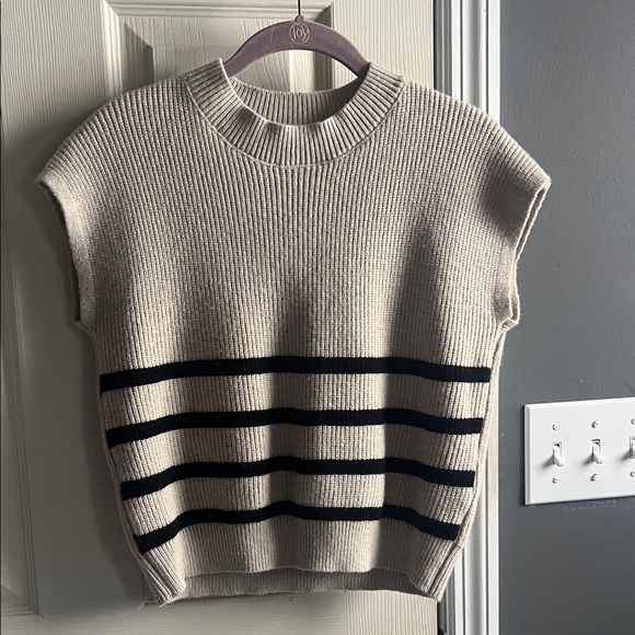 SHEIN Sweaters - SHEIN Beige and Black Striped Crew Neck Sweater